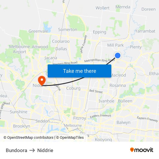 Bundoora to Niddrie map