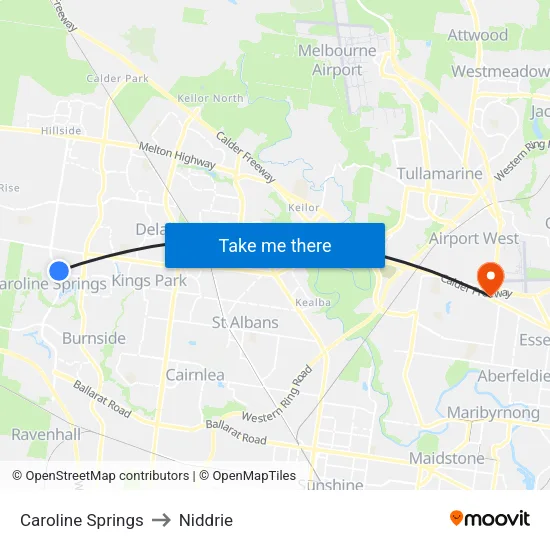 Caroline Springs to Niddrie map