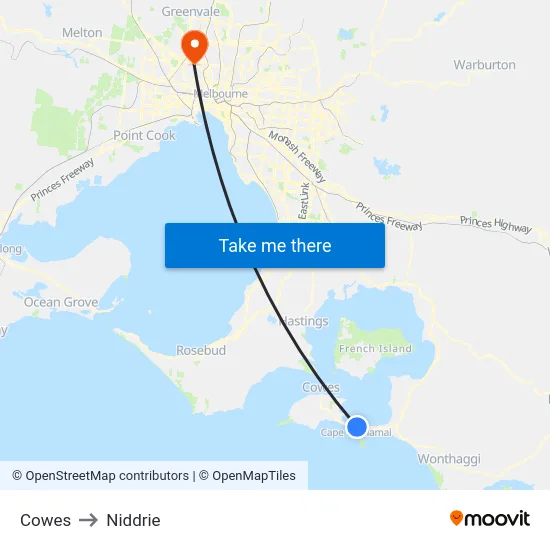 Cowes to Niddrie map