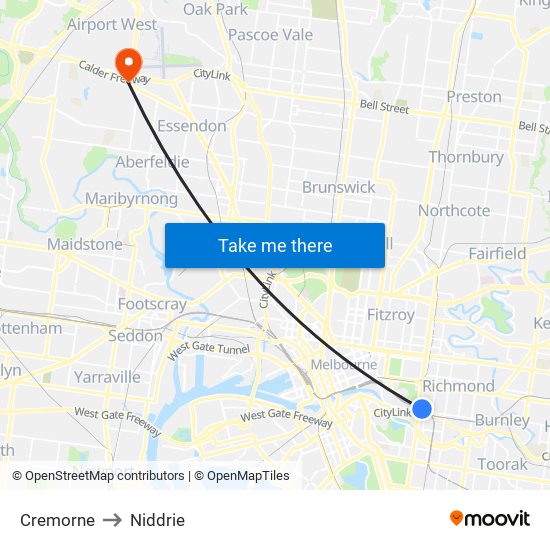 Cremorne to Niddrie map