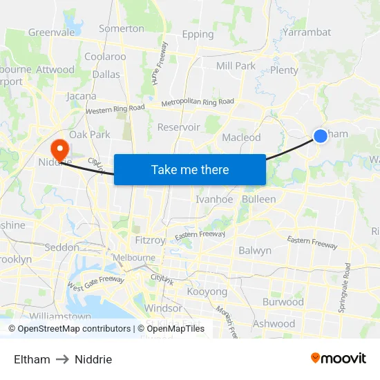Eltham to Niddrie map
