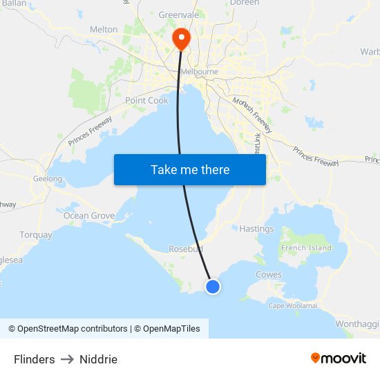 Flinders to Niddrie map