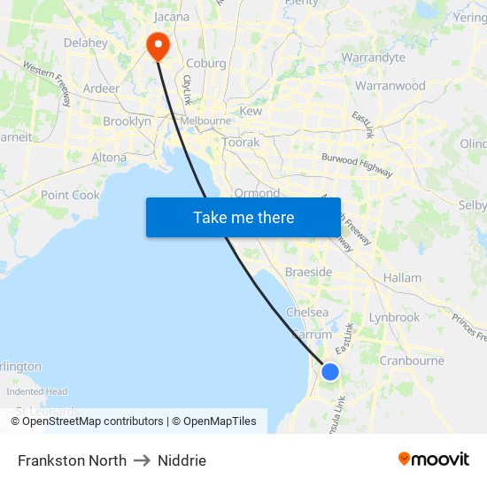 Frankston North to Niddrie map