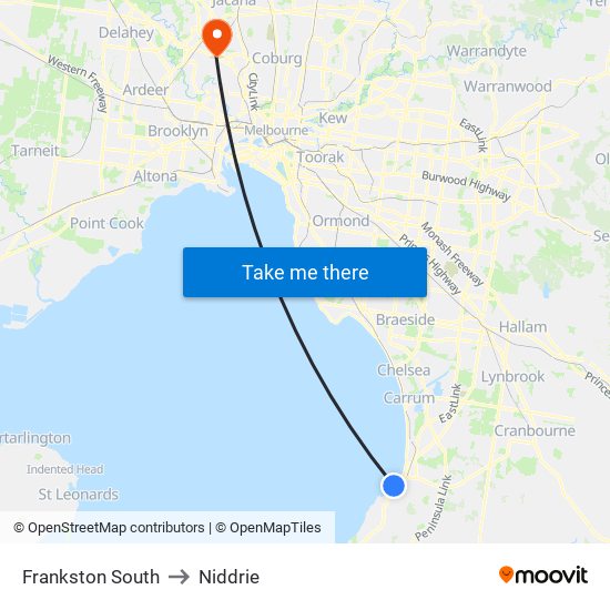 Frankston South to Niddrie map