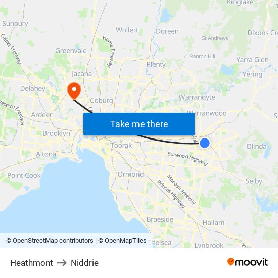 Heathmont to Niddrie map