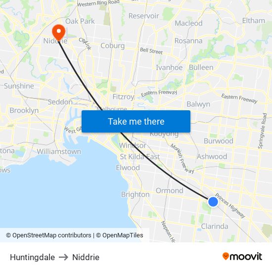 Huntingdale to Niddrie map