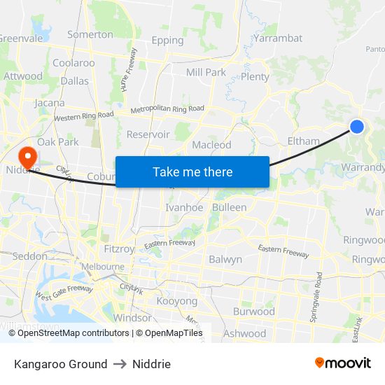 Kangaroo Ground to Niddrie map