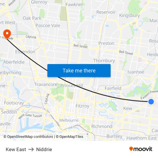 Kew East to Niddrie map