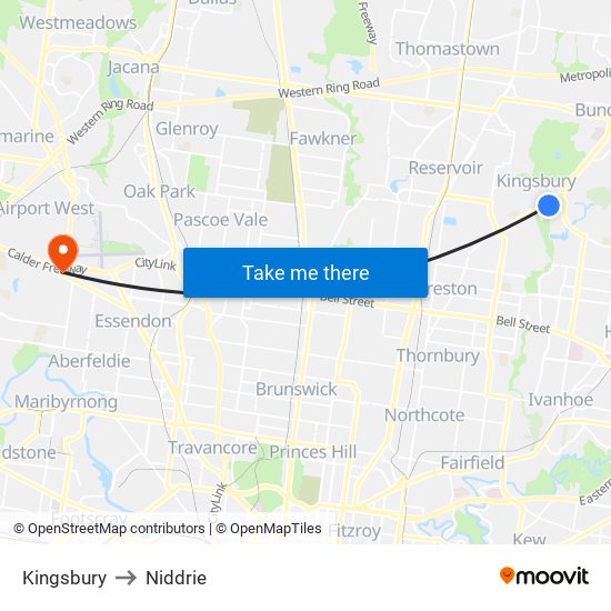 Kingsbury to Niddrie map