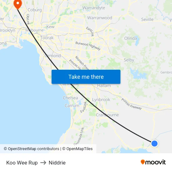 Koo Wee Rup to Niddrie map