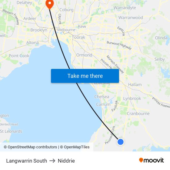 Langwarrin South to Niddrie map