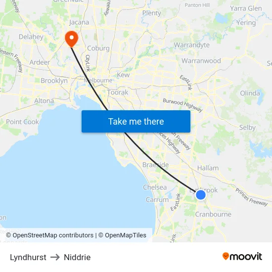 Lyndhurst to Niddrie map