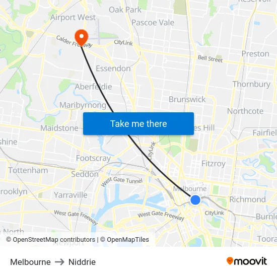 Melbourne to Niddrie map