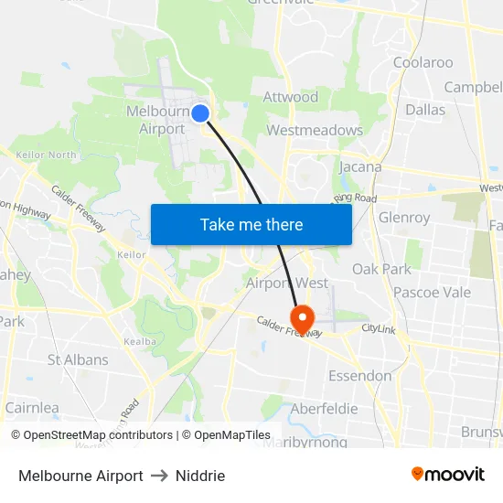 Melbourne Airport to Niddrie map
