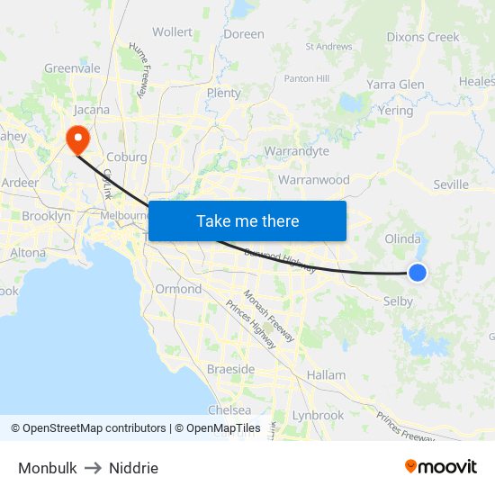 Monbulk to Niddrie map