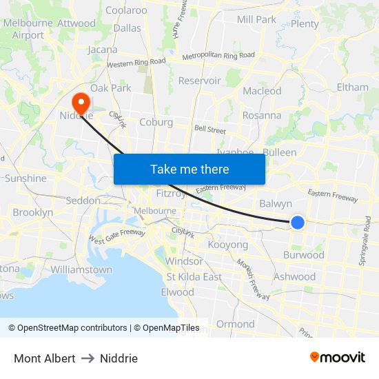 Mont Albert to Niddrie map