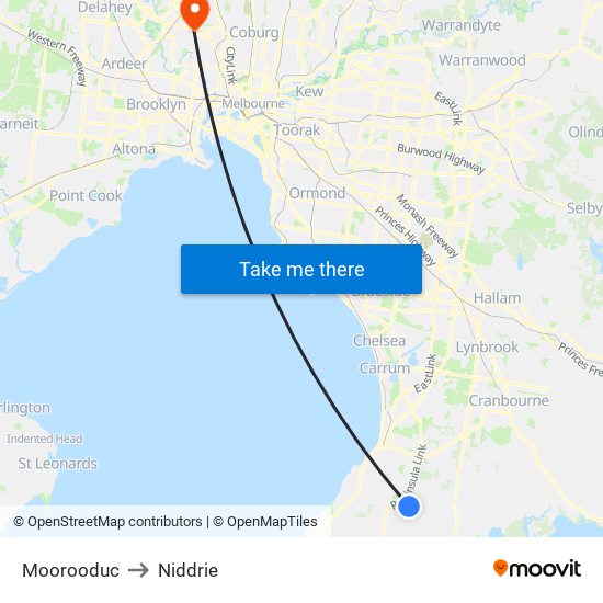 Moorooduc to Niddrie map