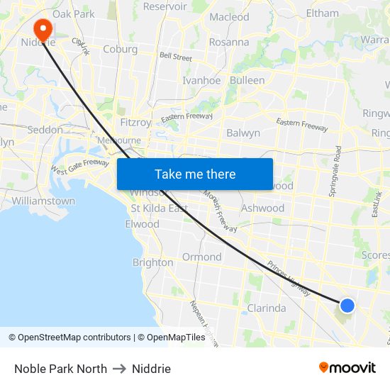 Noble Park North to Niddrie map