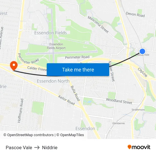 Pascoe Vale to Niddrie map