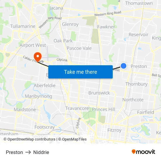 Preston to Niddrie map