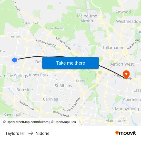 Taylors Hill to Niddrie map