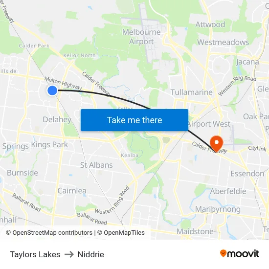 Taylors Lakes to Niddrie map