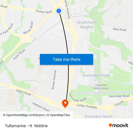 Tullamarine to Niddrie map