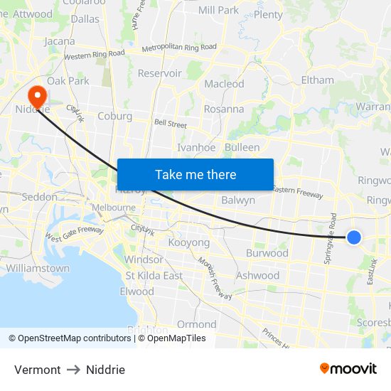 Vermont to Niddrie map