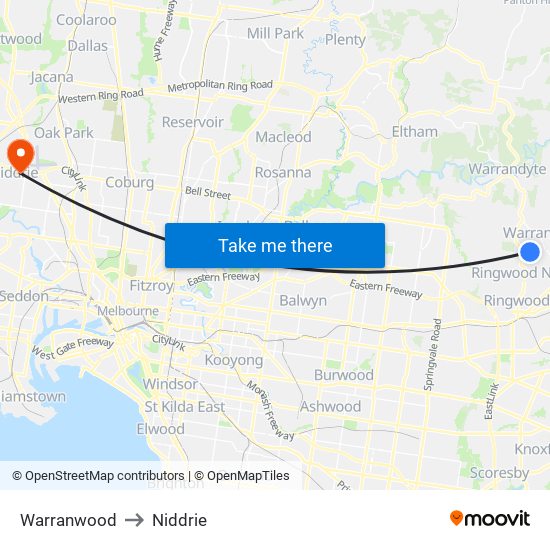 Warranwood to Niddrie map