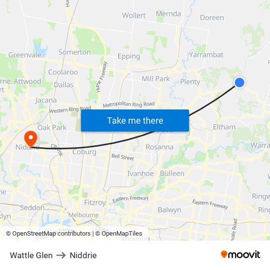 Wattle Glen to Niddrie map