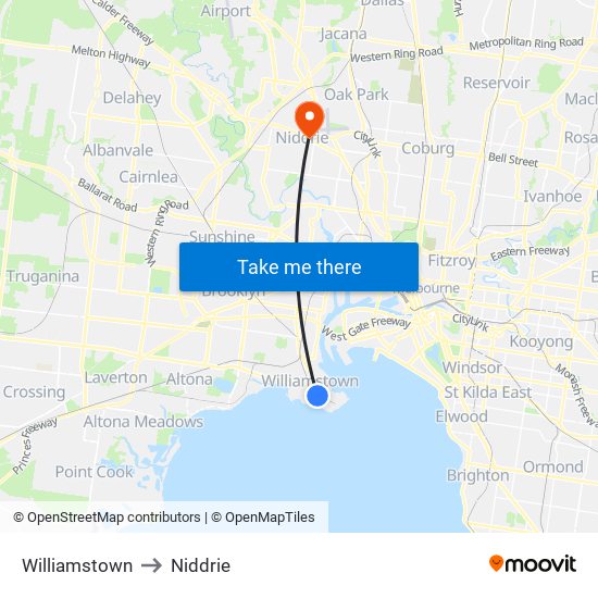 Williamstown to Niddrie map