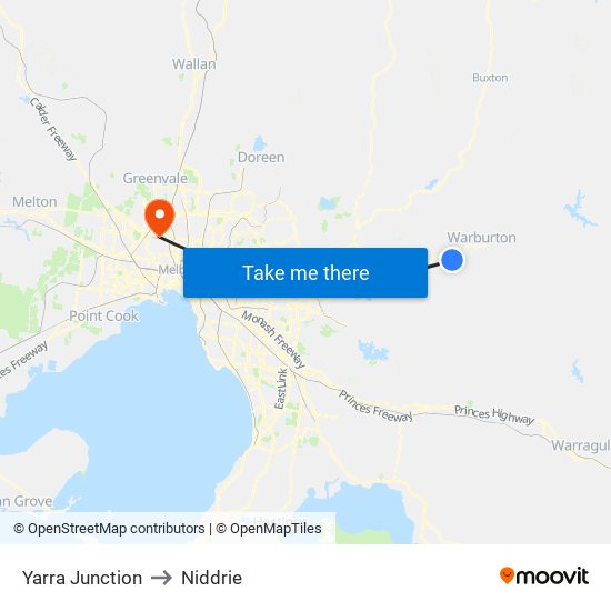 Yarra Junction to Niddrie map