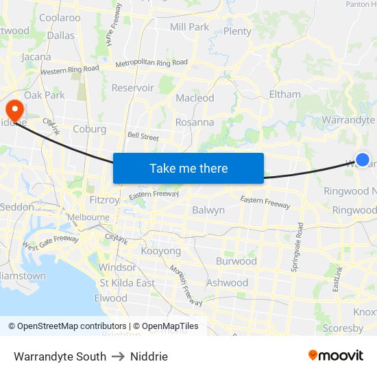 Warrandyte South to Niddrie map