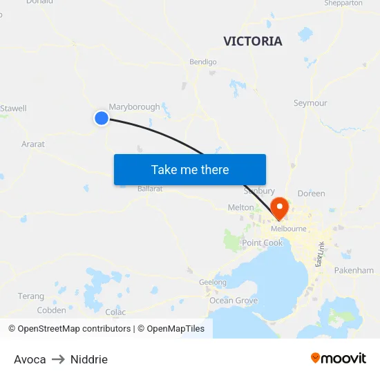 Avoca to Niddrie map