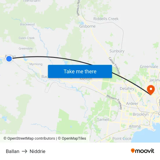 Ballan to Niddrie map