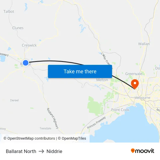 Ballarat North to Niddrie map