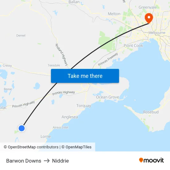Barwon Downs to Niddrie map
