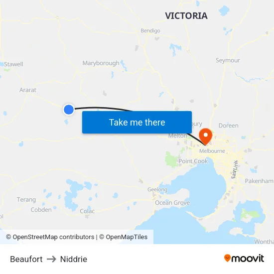 Beaufort to Niddrie map