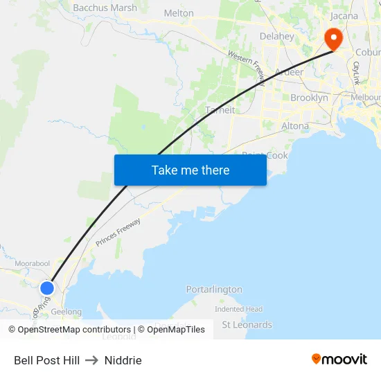 Bell Post Hill to Niddrie map