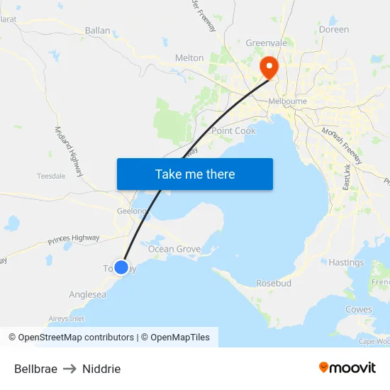 Bellbrae to Niddrie map