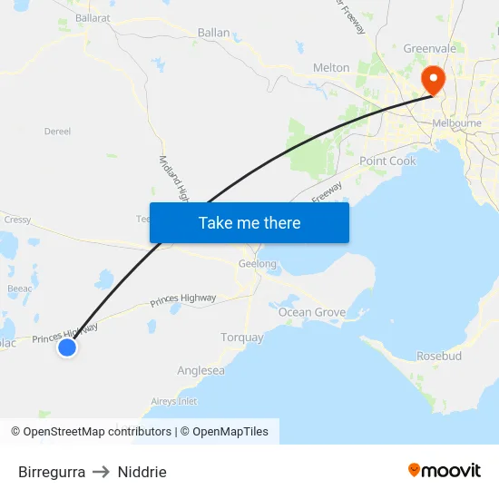 Birregurra to Niddrie map