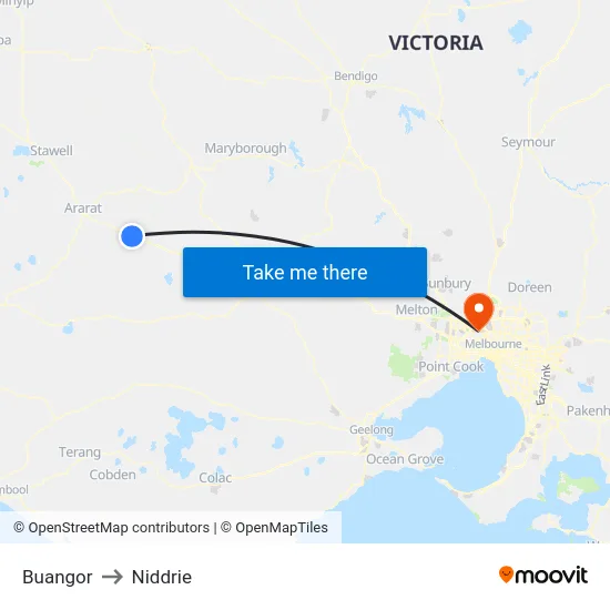 Buangor to Niddrie map