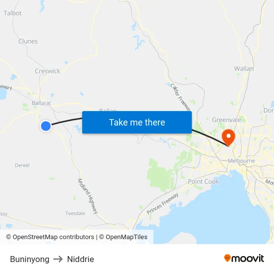 Buninyong to Niddrie map