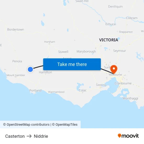 Casterton to Niddrie map