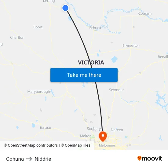 Cohuna to Niddrie map