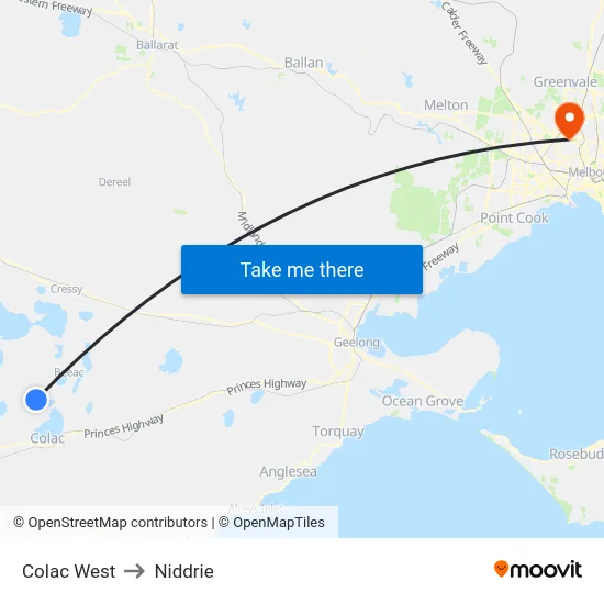 Colac West to Niddrie map
