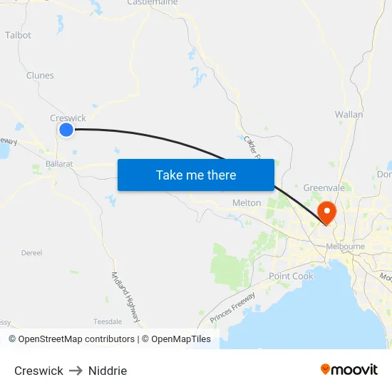 Creswick to Niddrie map