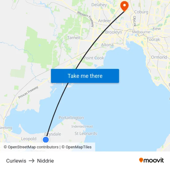Curlewis to Niddrie map