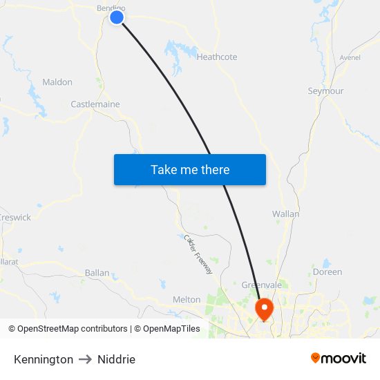 Kennington to Niddrie map