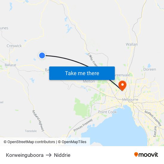 Korweinguboora to Niddrie map